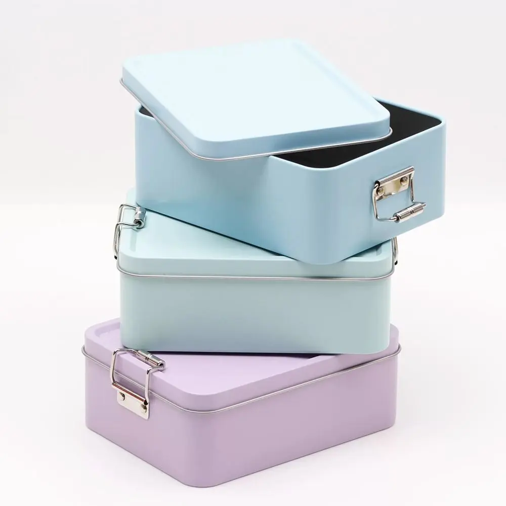 With Lid Tinplate Box Multi Color Rectangular Shape Iron Box High Quality Durable Material Rectangular Iron Box Bakery Use