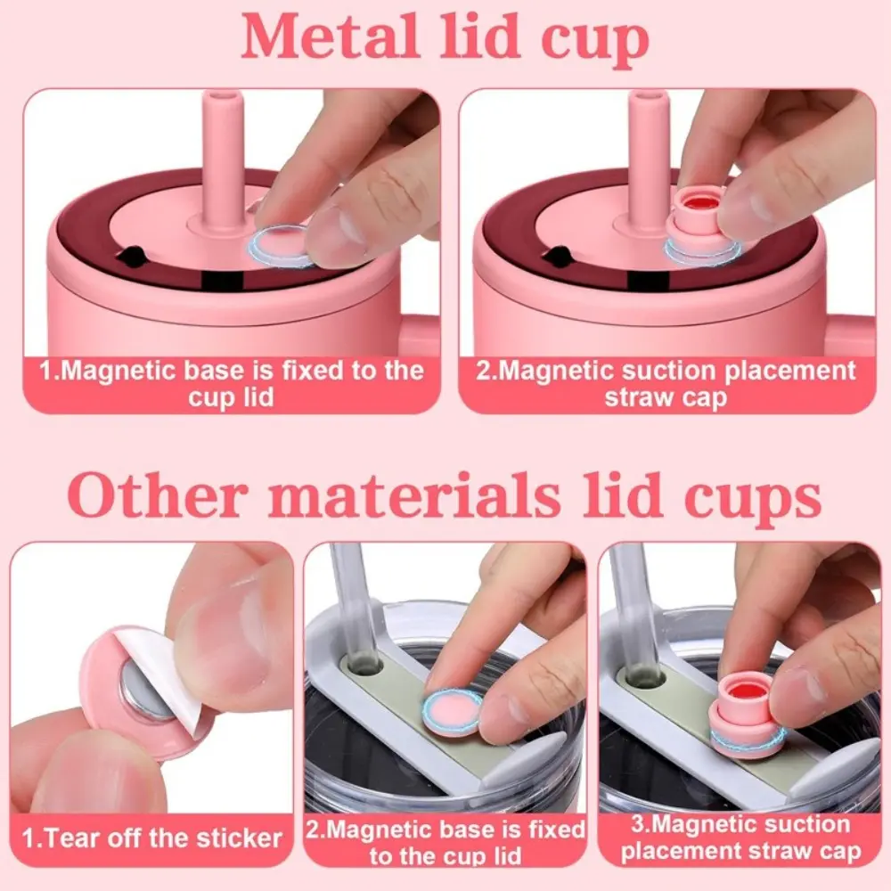 Portable Magnetic Suction Straw Cap Drinking Dust Plugs Tips Cover Water Bottle Accessories Silicone Straw Caps Reusable