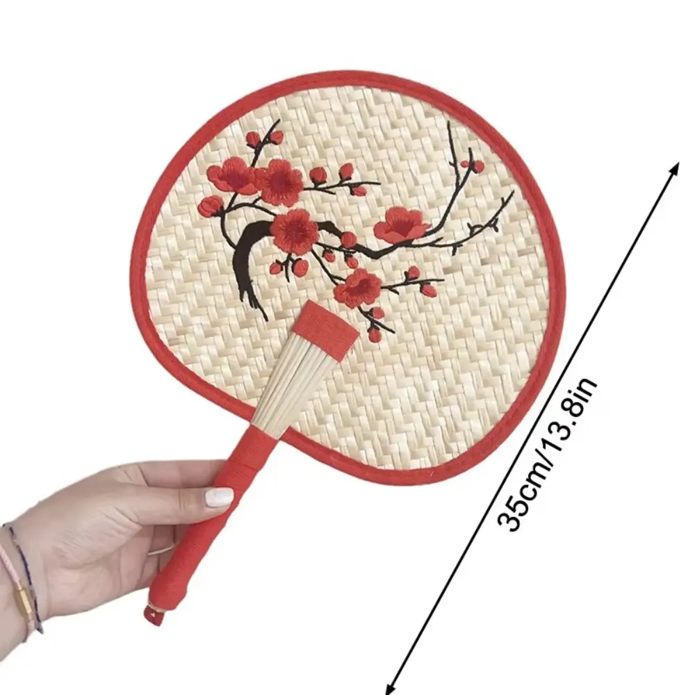 Flower Embroidery Hand-Woven Straw Fan Environmentally Friendly Natural Summer Cooling Hand Fan Light Weight Decorative Fan