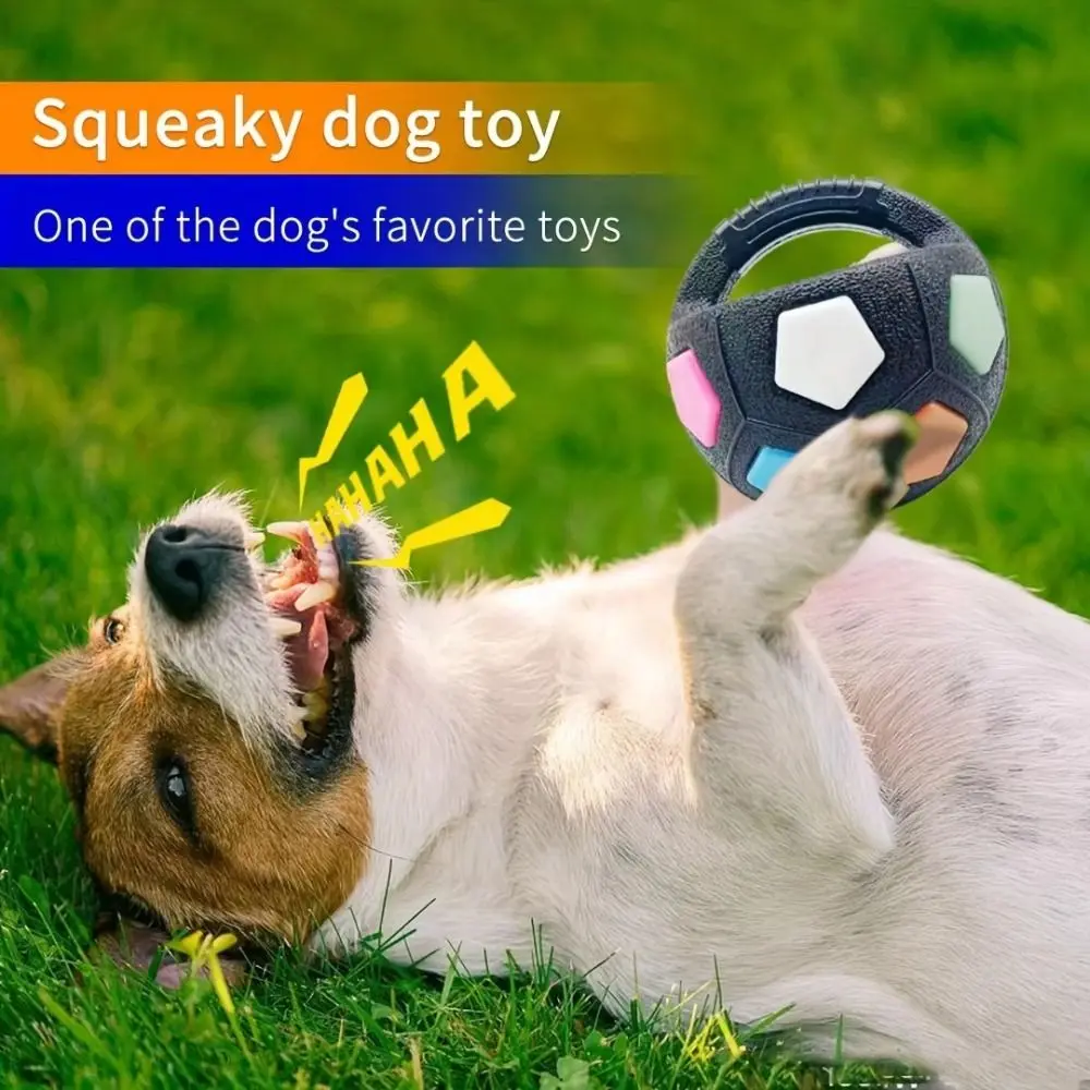 Animal Dog Toys Soccer Ball Durable Teeth Grinding & Training Interactive Squeaky Pet Football TPR with Handle