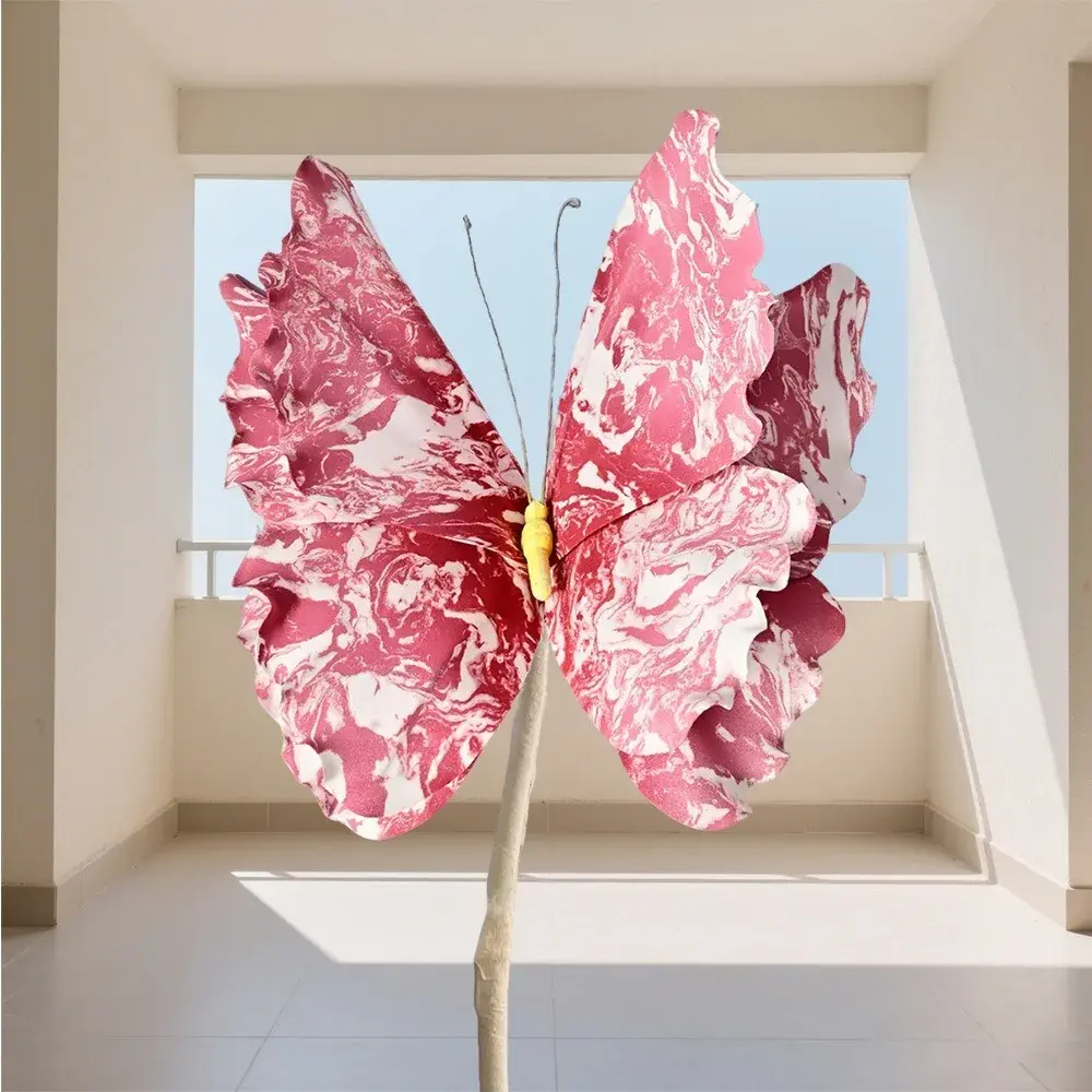 Large Scale Handmade PE Butterfly Green Plant Artificial Butterfly Floral Arrangement 45*40cm Color Patterned Gradient Butterfly