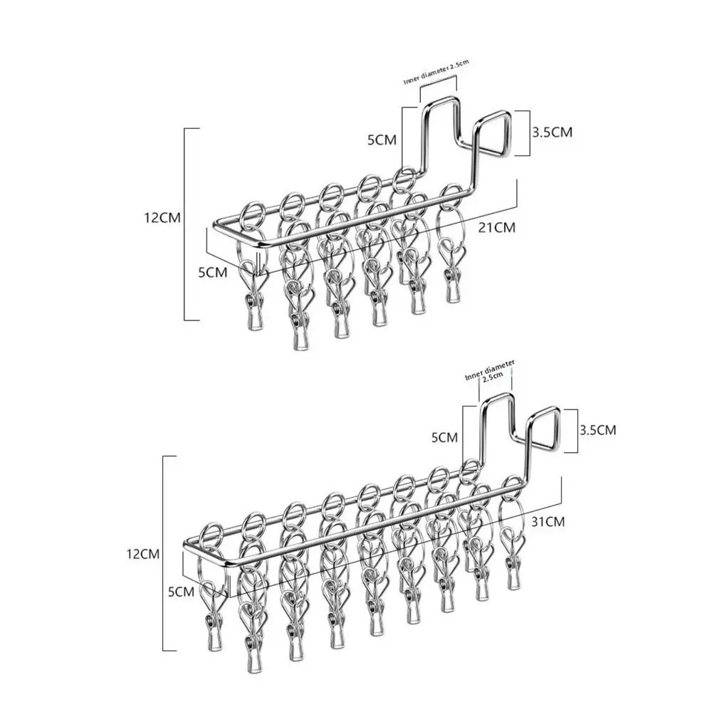 10/16 Clips Sock Drying Rack Wall-Mounted with Detachable Clips Underwear Drying Rack Stainless Steel Durable