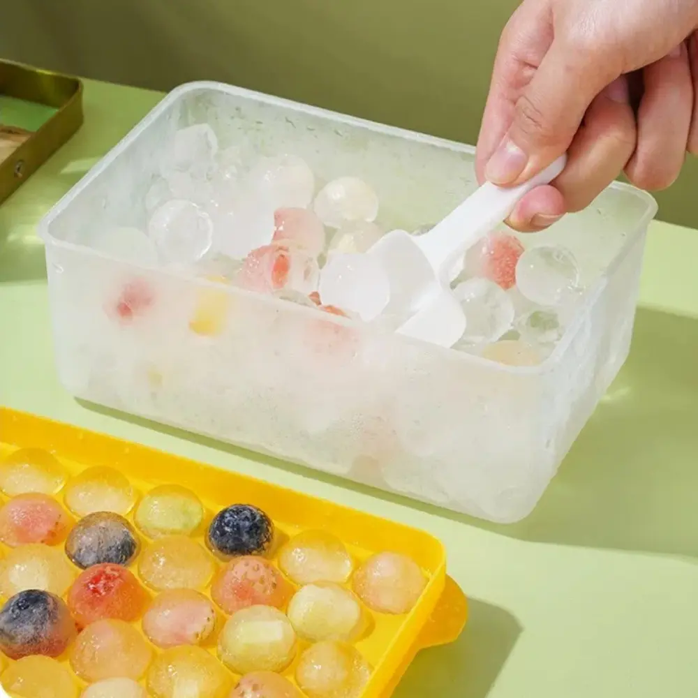 Creative Silicone Ice Grid Mold Round with Scoop Ice Cube Tray Storage Box Whiskey Sphere Mold Hockey Ball Maker