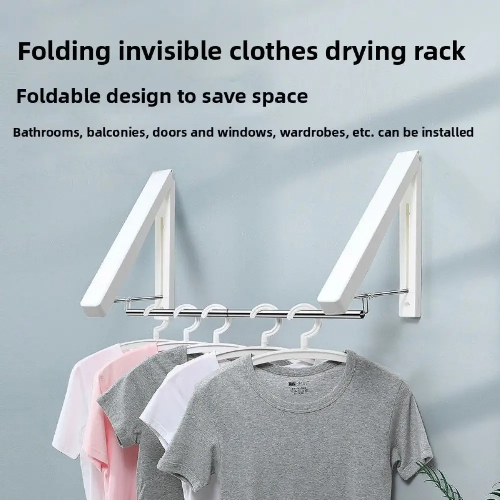Portable Wall Mounted Drying Rack Foldable Retractable Clothes Storage Hanger Installation Clothes Organizer For Clothes
