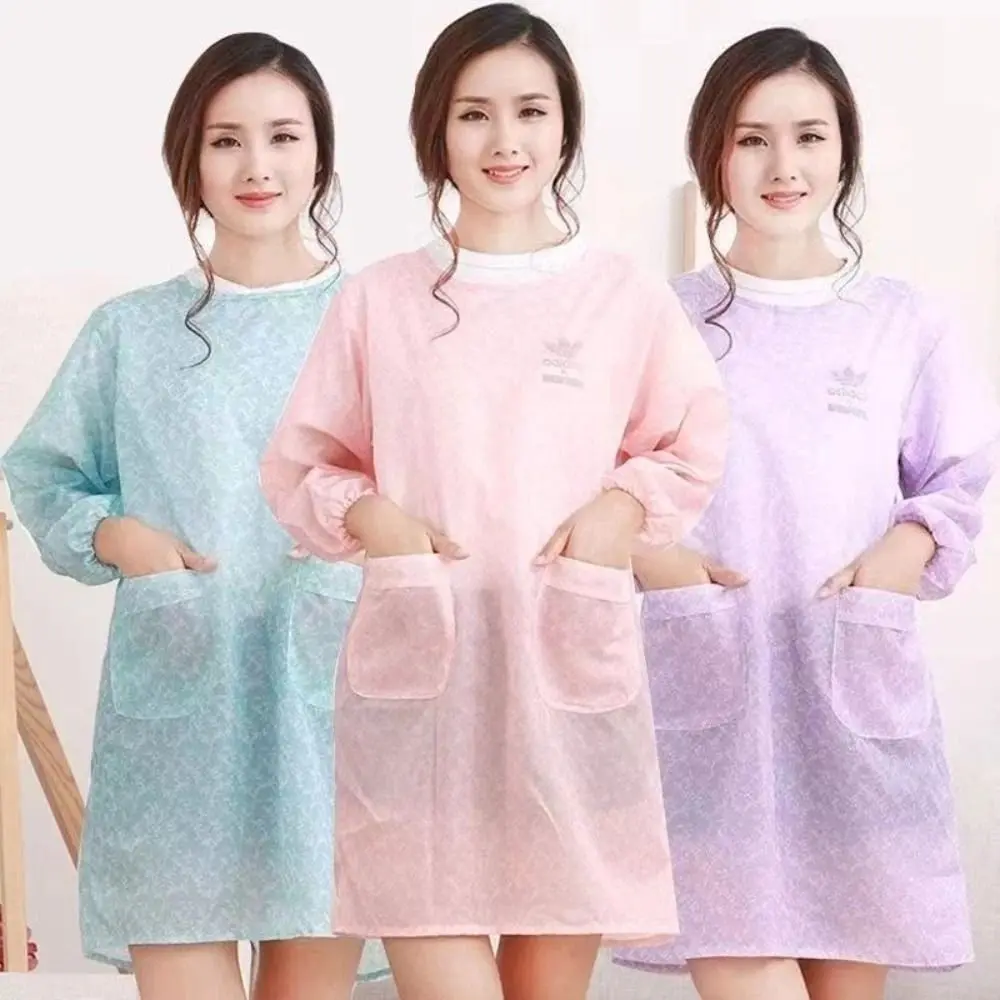 Durable Long-Sleeved Kitchen Apron Oil-proof Lightweight Adult Smock Waterproof Washable Catering Waiter Work Overalls