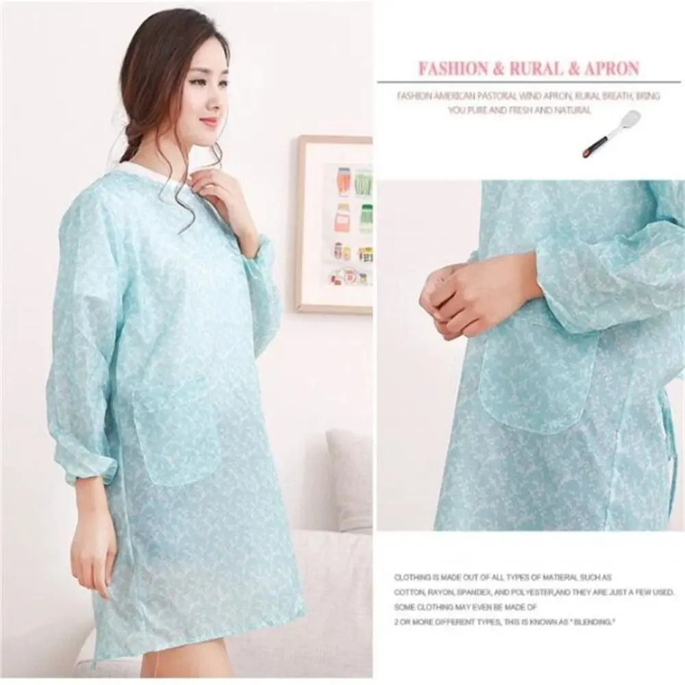 Durable Long-Sleeved Kitchen Apron Oil-proof Lightweight Adult Smock Waterproof Washable Catering Waiter Work Overalls