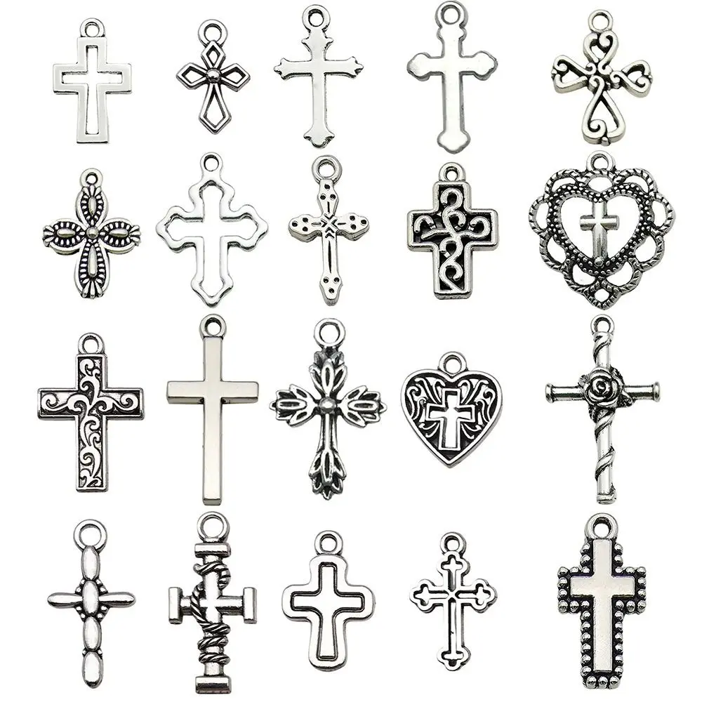 20Pcs Vintage DIY Bracelets Jewelry Making Materials Handcrafts Retro Cross Necklaces Alloy Handmade Pendants Earrings
