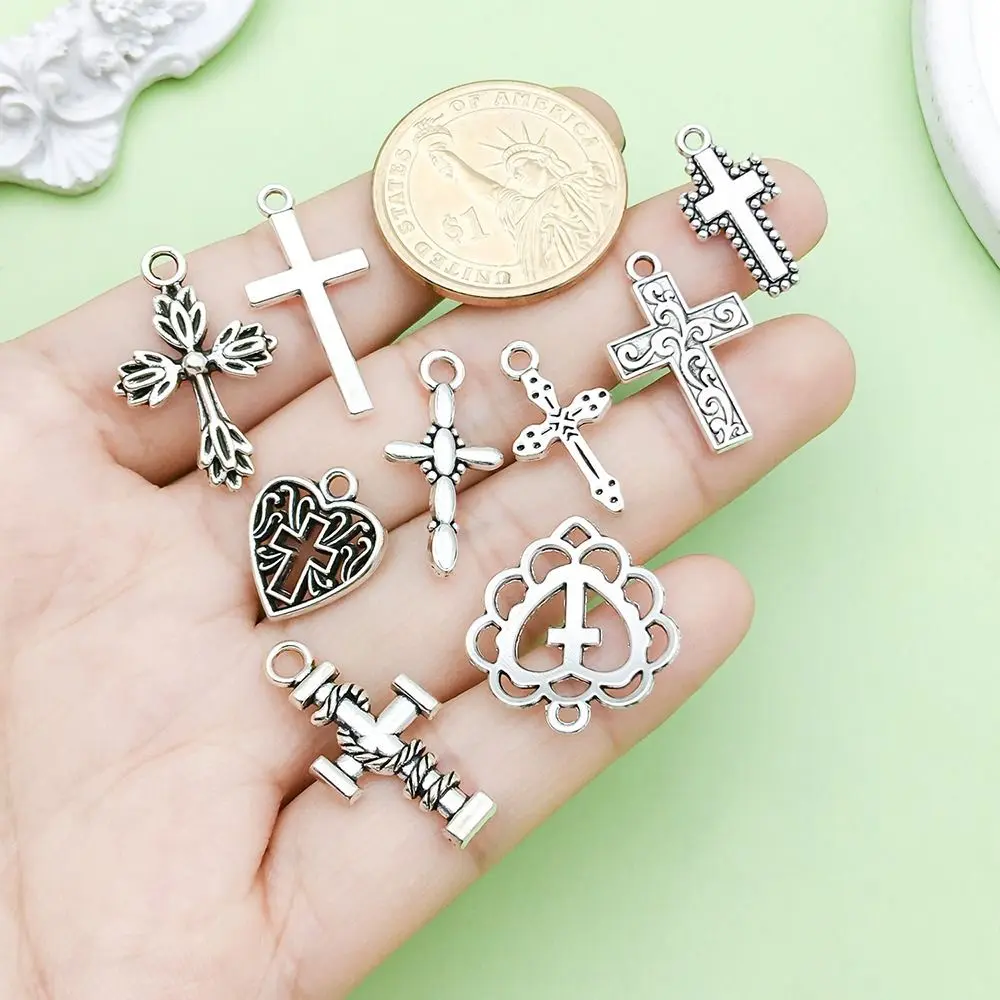 20Pcs Vintage DIY Bracelets Jewelry Making Materials Handcrafts Retro Cross Necklaces Alloy Handmade Pendants Earrings