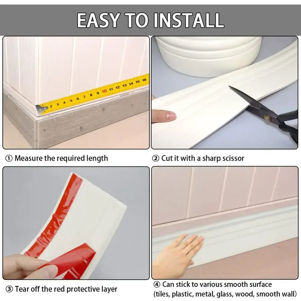 Self Adhesive Baseboard Trim Paintable Peel and Stick Molding Trim Strip Caulk-Compatible Hardened Skirting Line Household