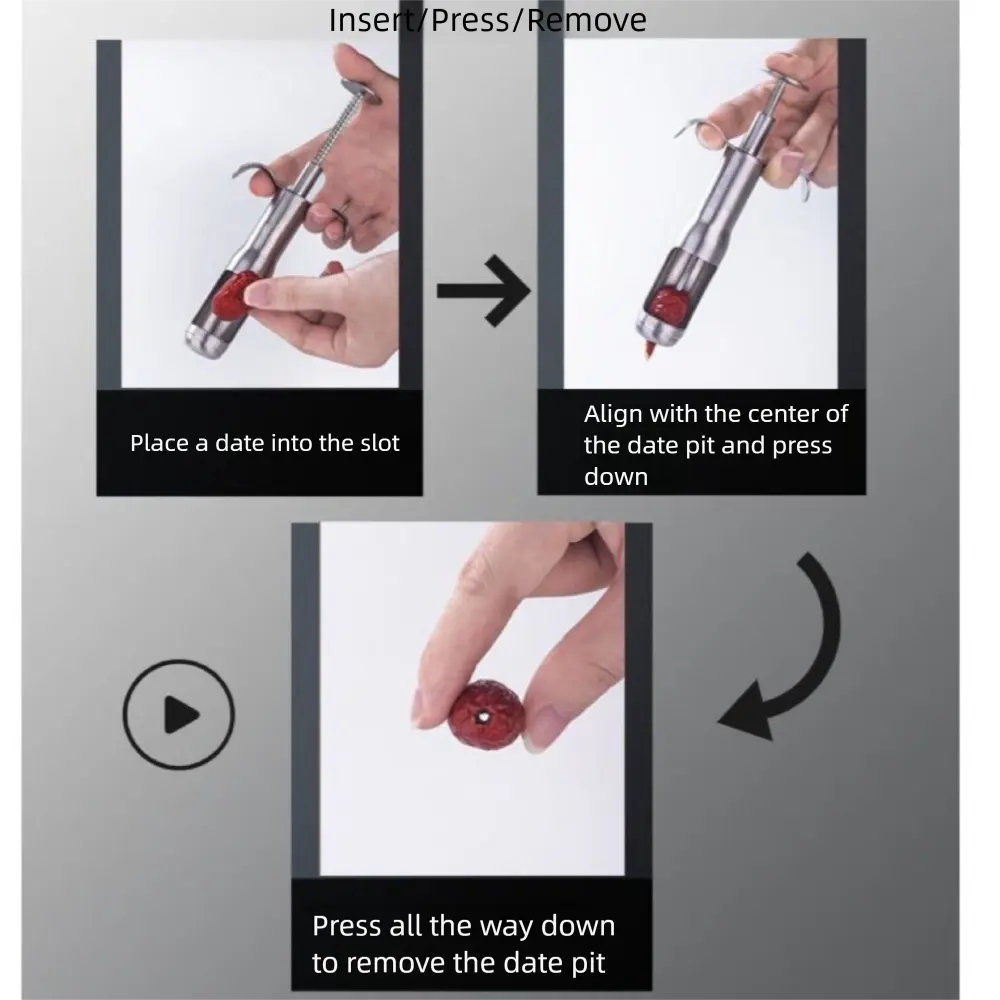 Steel Material Jujube Corer Handheld Design Deseed Function Seed Push Out Tool Multi-Function Red Dates Cherry Olive Corer