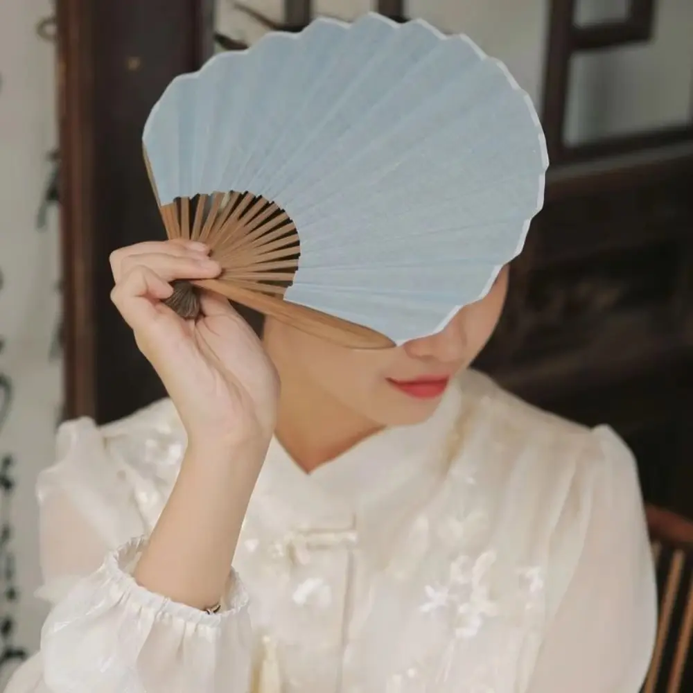 New Gentle Chinese Folding Hand Fan Solid Color Elegant Handheld Fan Retro Mini Shell Fan Daily Use