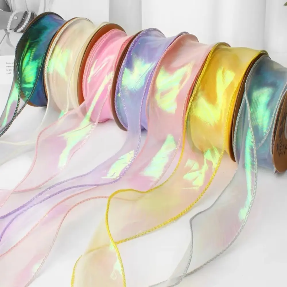10 Yards Fishtail Yarn Bead Ribbon Gradient/Pleats/Magic/Gold Edge 40MM Reflective Iridescent Wavy Edge Ribbon