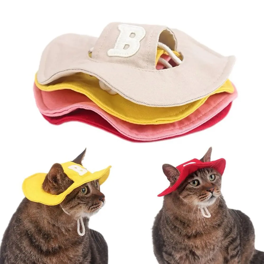 Fashion Cotton Pet Fisherman Hat Round Brim Adjustable Rope Pet Sunscreen Cap Breathable Pet Sun Hat Cat&Puppy