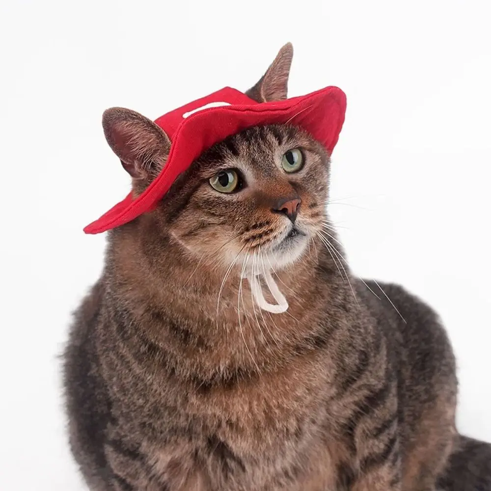 Fashion Cotton Pet Fisherman Hat Round Brim Adjustable Rope Pet Sunscreen Cap Breathable Pet Sun Hat Cat&Puppy