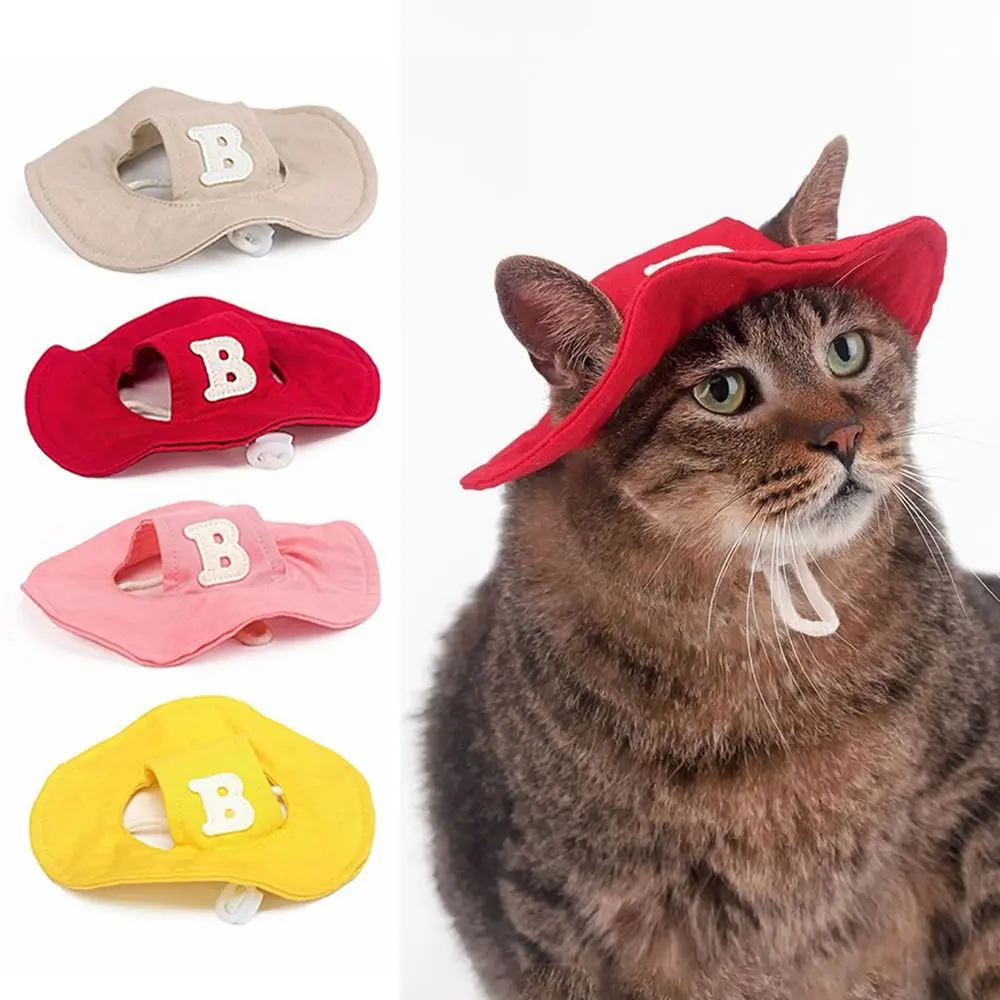 Fashion Cotton Pet Fisherman Hat Round Brim Adjustable Rope Pet Sunscreen Cap Breathable Pet Sun Hat Cat&Puppy