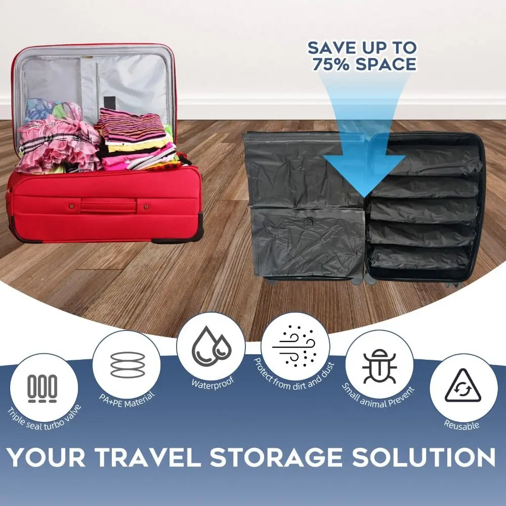 New Reusable Hand Roll Vacuum Bags Space Saver Dustproof Vacuum Compression Bag Portable Luggage Vacuum Storage Bag for Travel