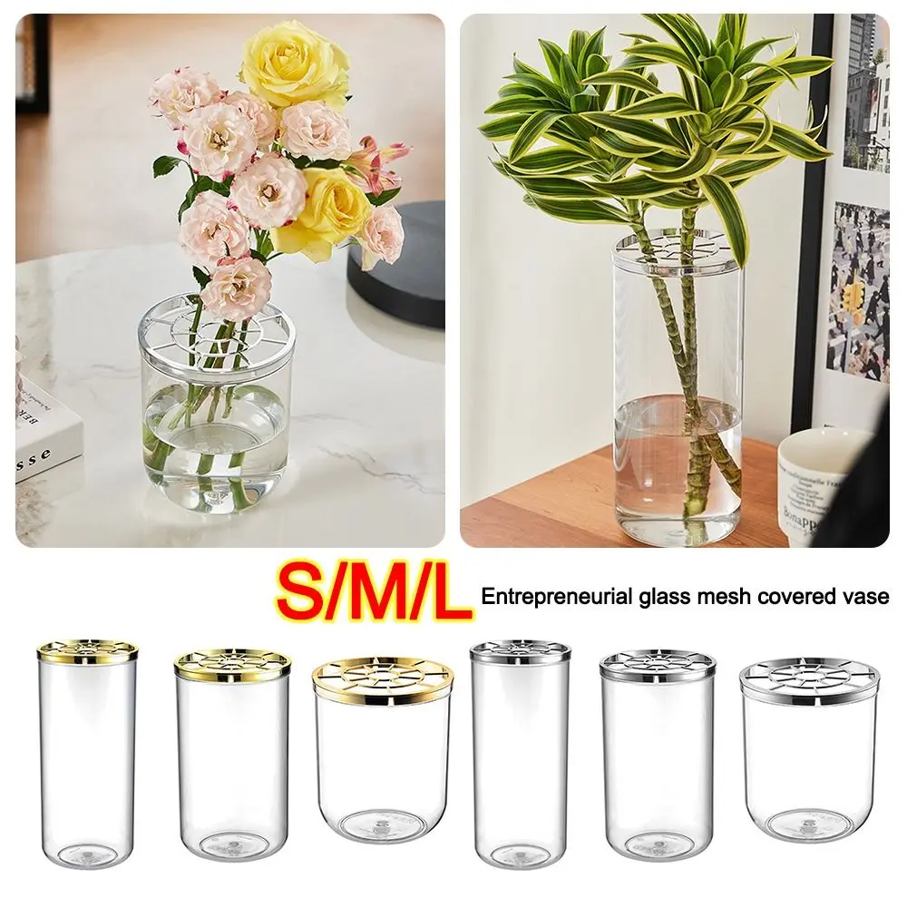 Hydroponic Plant Transparent Flower Vases Stable Thickened Smooth Surface Plant Pot with Flower Grid Plastics