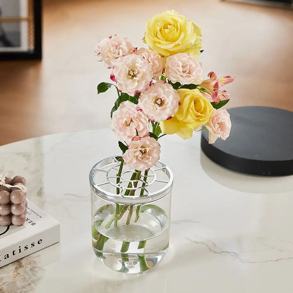 Hydroponic Plant Transparent Flower Vases Stable Thickened Smooth Surface Plant Pot with Flower Grid Plastics