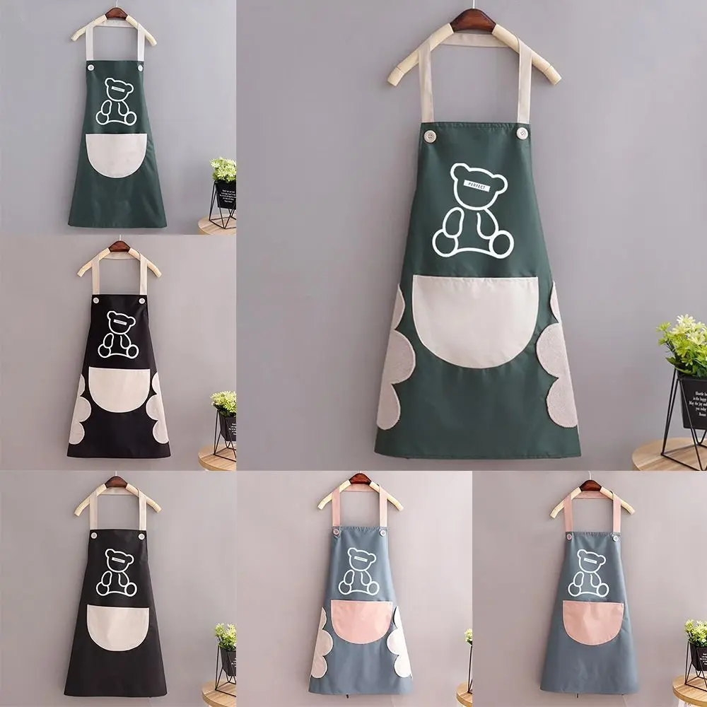 Cute Cartoon Bear Cook Apron Waterproof Can Wipe Hand Kitchen Apron Oil Proof Restaurant Uniform Household Use