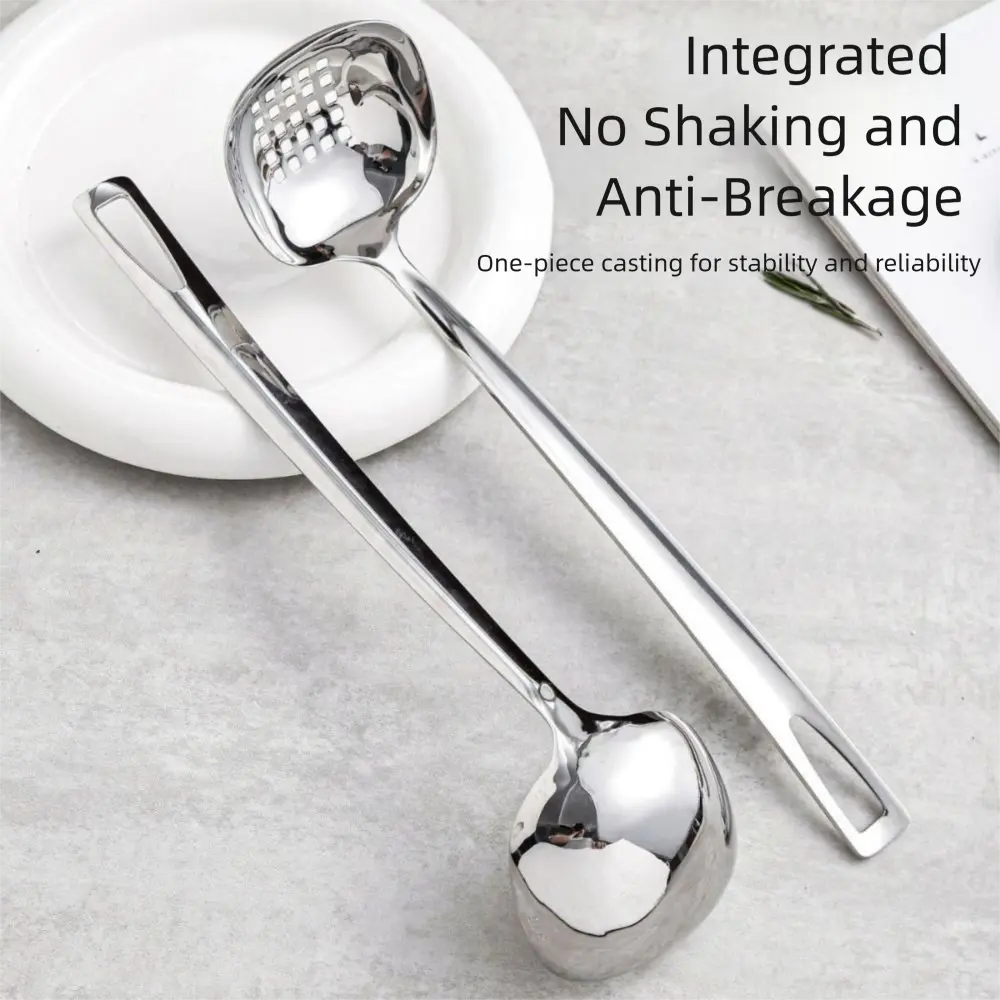 Durable Stainless Steel colander square Silver Cooking Spoon Gadgets Long Handle Soup Ladle Cooking