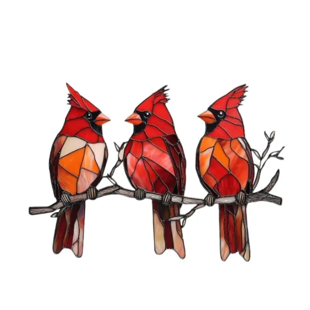 7.9inch Sun Catcher Pendent Red Bird Acrylic Floral Wreath Window Hanging HD Painting 2D Pendant Decoration Living Room Bedroom