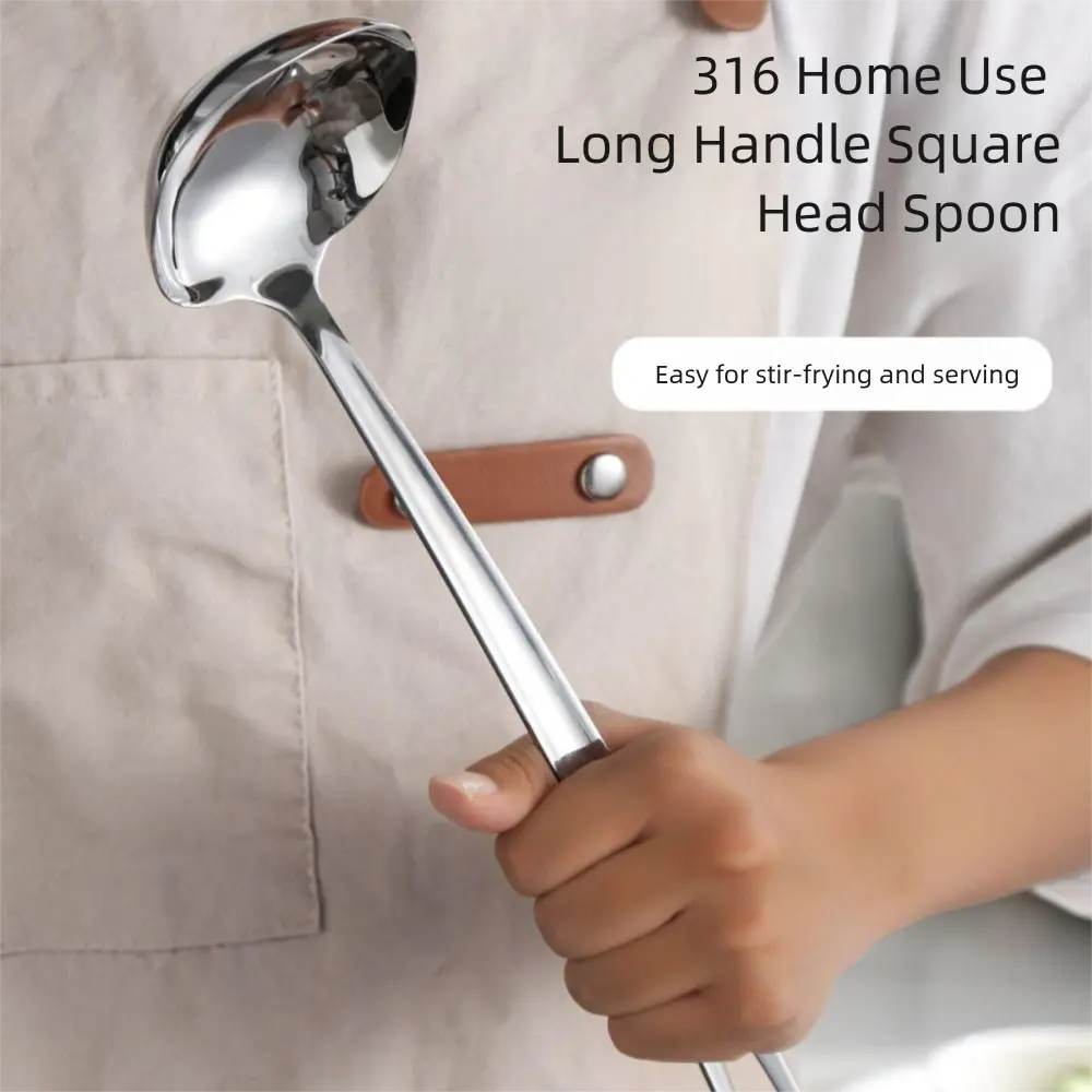 Durable Stainless Steel colander square Silver Cooking Spoon Gadgets Long Handle Soup Ladle Cooking