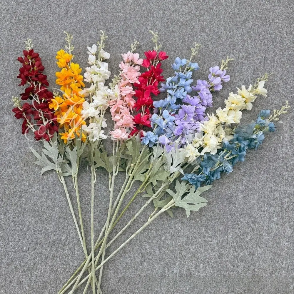 Large Size Artificial Delphinium Flowers Silk DIY Artificial Flocked Delphinium 2 Forks Fake Flowers Arrangement Wedding Decor