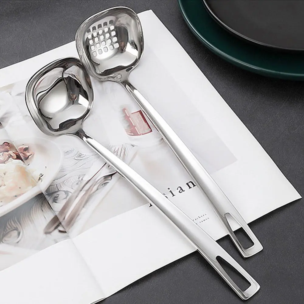 Durable Stainless Steel colander square Silver Cooking Spoon Gadgets Long Handle Soup Ladle Cooking