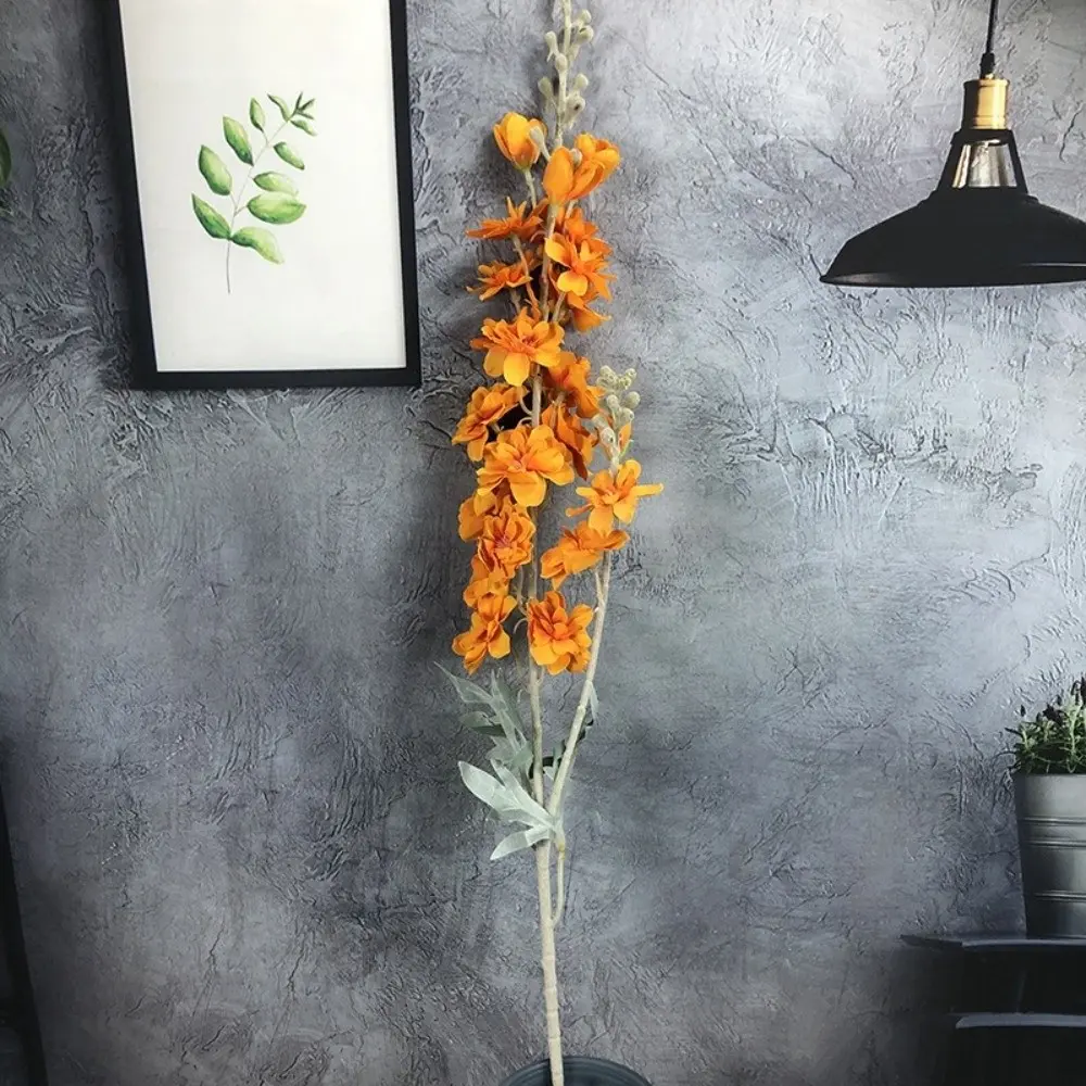 Large Size Artificial Delphinium Flowers Silk DIY Artificial Flocked Delphinium 2 Forks Fake Flowers Arrangement Wedding Decor