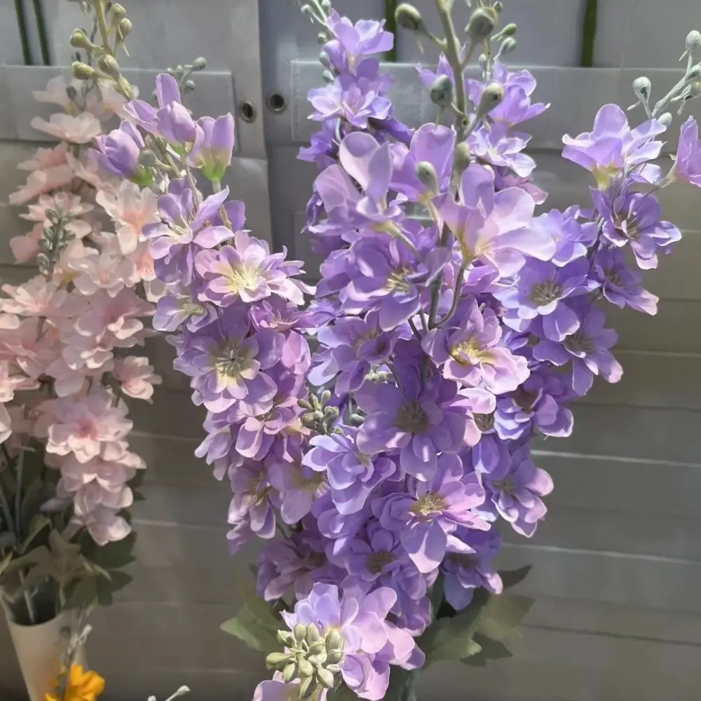 Large Size Artificial Delphinium Flowers Silk DIY Artificial Flocked Delphinium 2 Forks Fake Flowers Arrangement Wedding Decor