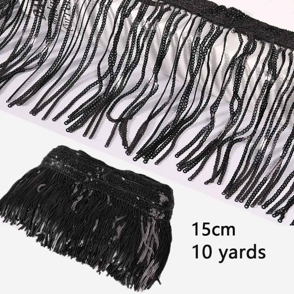 15cm 10 Yards Sequin Tassels Bling DIY Fringe Trim Latin Dance Dress Tassels Boho Style Sewing Tassel Stage Costume Decorative