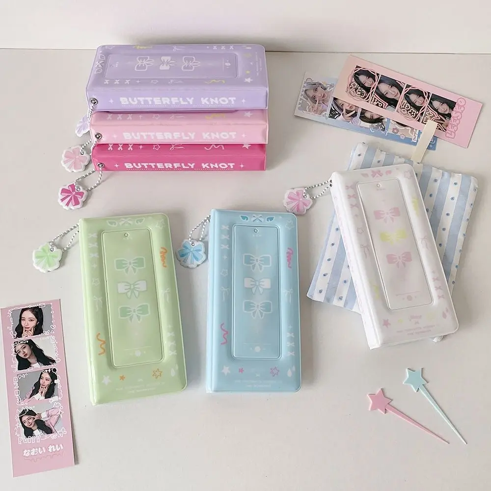 Fashion INS Simple Bow Card Album 4 Grids PVC Instant Camera Photo Album with Chain Idol Card Protective Cover