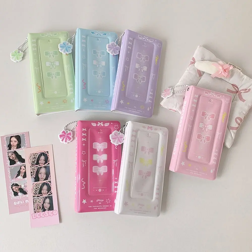 Fashion INS Simple Bow Card Album 4 Grids PVC Instant Camera Photo Album with Chain Idol Card Protective Cover