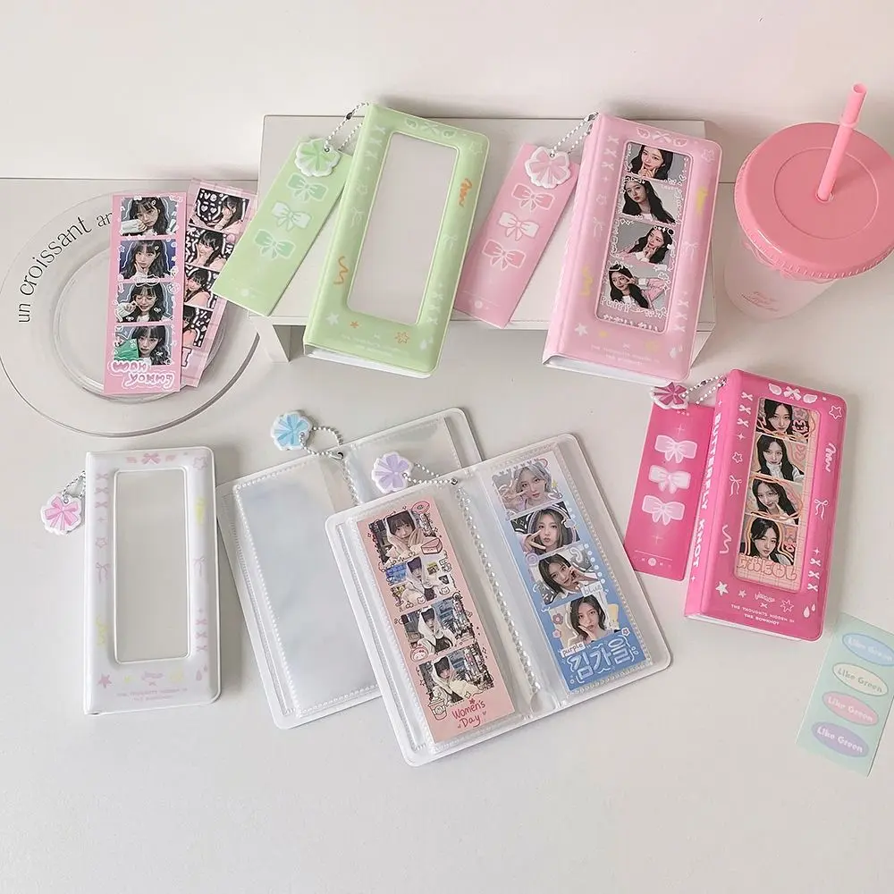 Fashion INS Simple Bow Card Album 4 Grids PVC Instant Camera Photo Album with Chain Idol Card Protective Cover