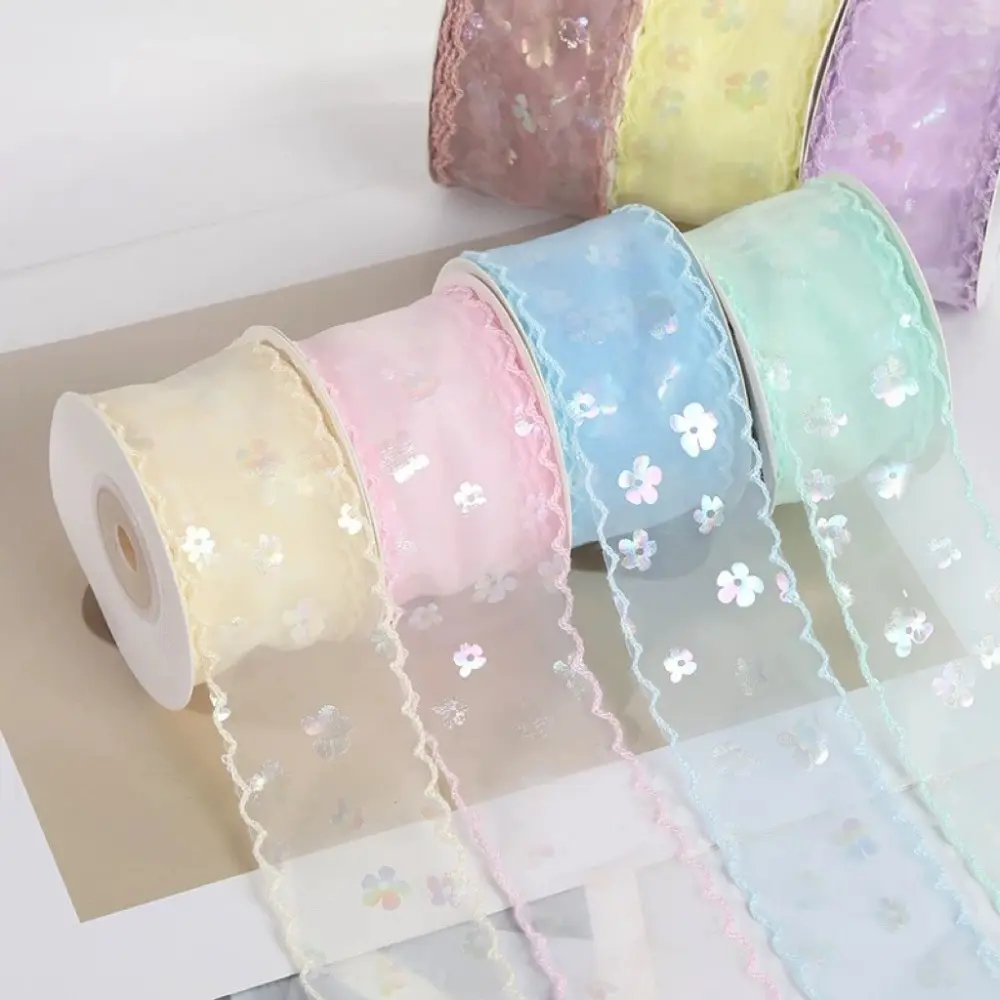 Creative 10 Yards Silk Ribbon Gift Wrapping Bouquets 4cm Chiffon Ribbon Wave Edge Pleated DIY Decor