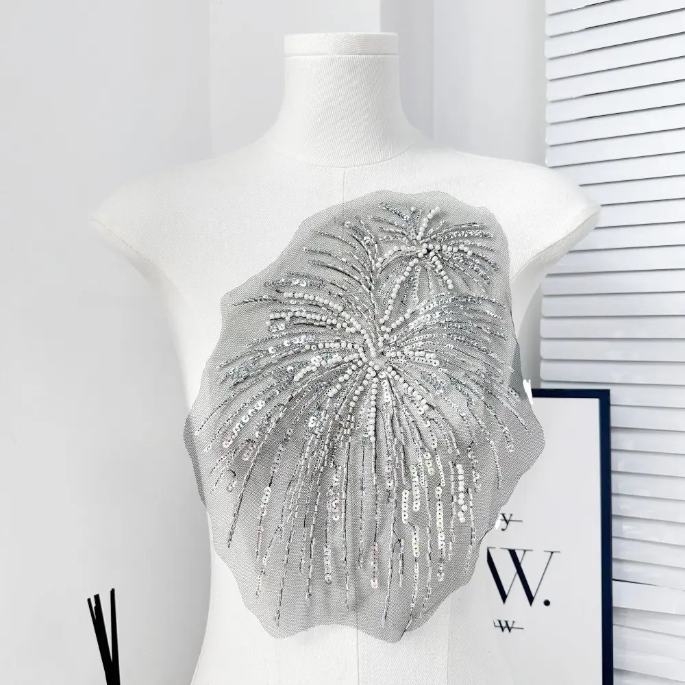 DIY Fireworks Shape Patch Fireworks Shape Handmade Sewing Decals Sewing on Patches Sequin Beads Fabrics Applique