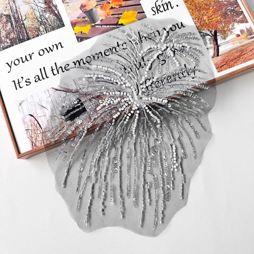 DIY Fireworks Shape Patch Fireworks Shape Handmade Sewing Decals Sewing on Patches Sequin Beads Fabrics Applique