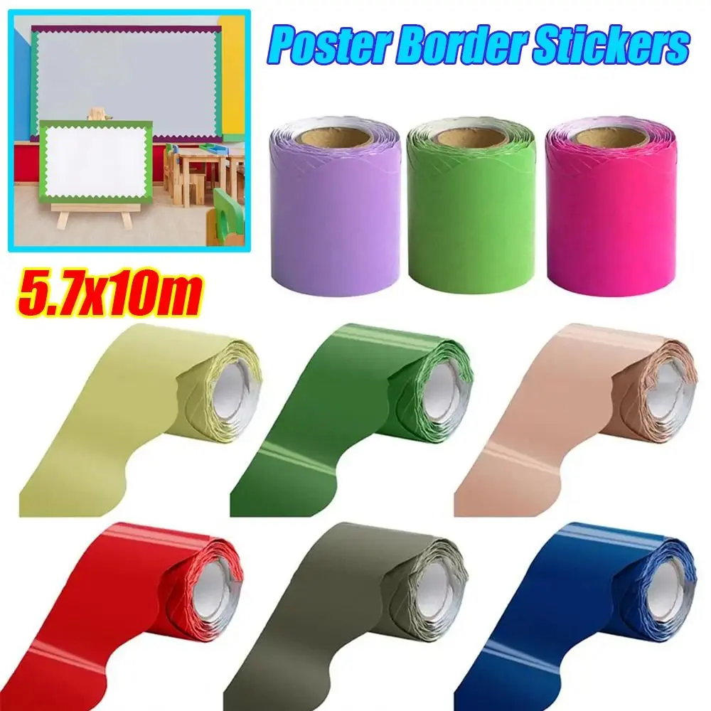 Fashion Colored Poster Border Stickers DIY Waterproof Wavy Edge Paper Wall Decoration for Classroom Bulletin Board Home Party
