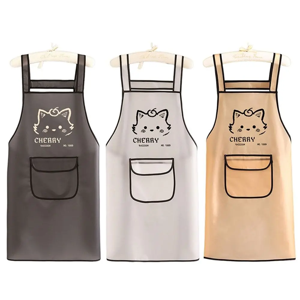 Transparent TPU Kitchen Apron Cute Cartoon Cat Oil Resistant Waterproof Work Apron Dirt-Proof Black White Cleaning Apron BBQ