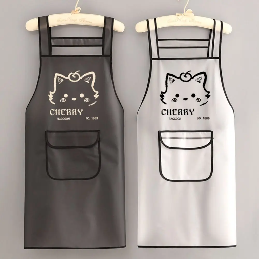 Transparent TPU Kitchen Apron Cute Cartoon Cat Oil Resistant Waterproof Work Apron Dirt-Proof Black White Cleaning Apron BBQ