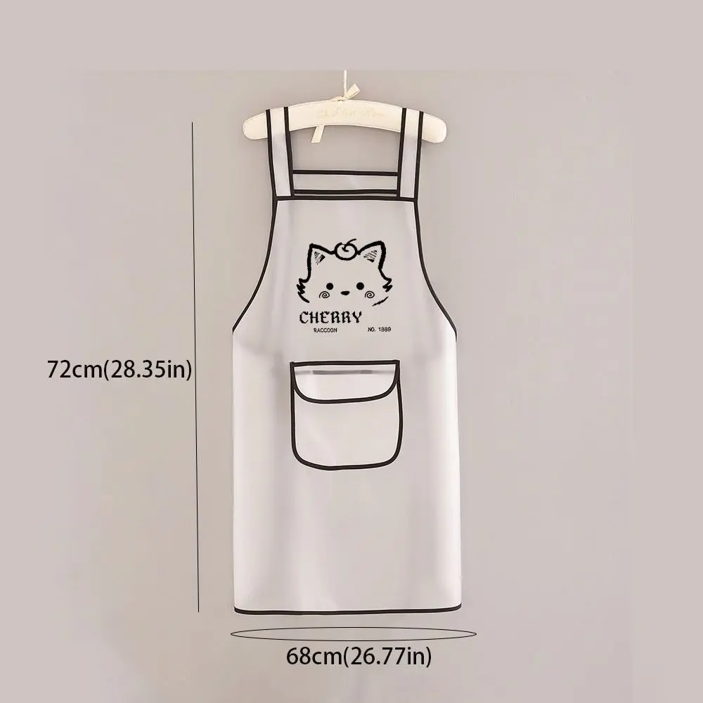 Transparent TPU Kitchen Apron Cute Cartoon Cat Oil Resistant Waterproof Work Apron Dirt-Proof Black White Cleaning Apron BBQ