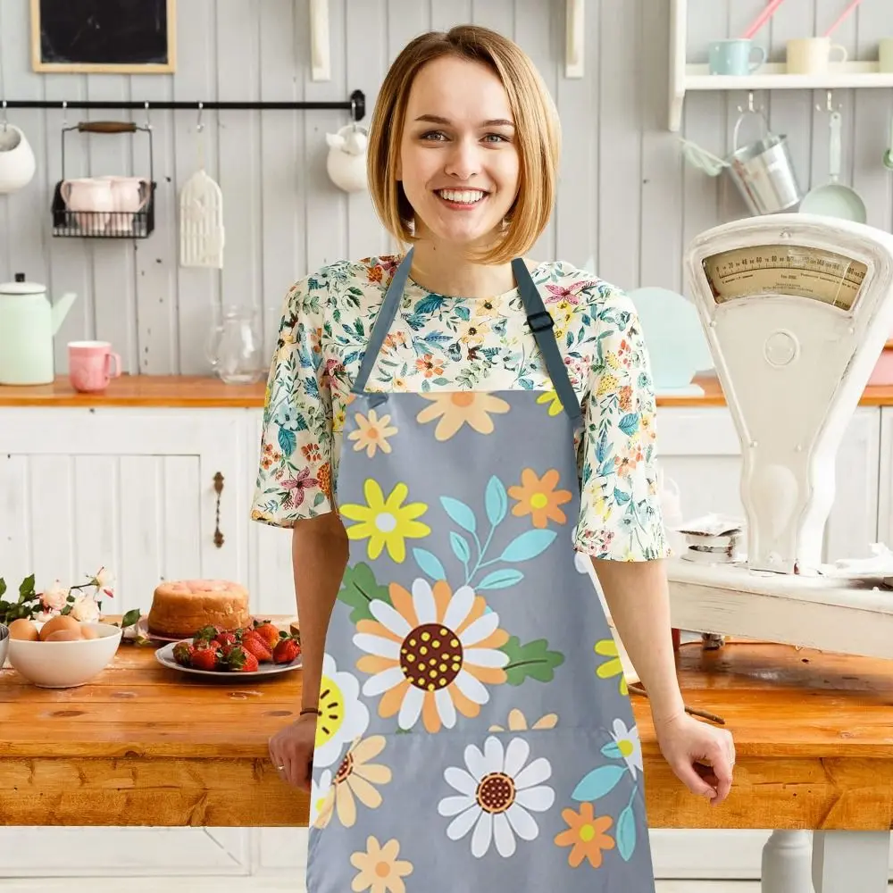 Fashion Flower Prints Kitchen Apron Waterproof Oil-proof Cooking Apron Anti-fouling Sleeveless Kitchen Smock