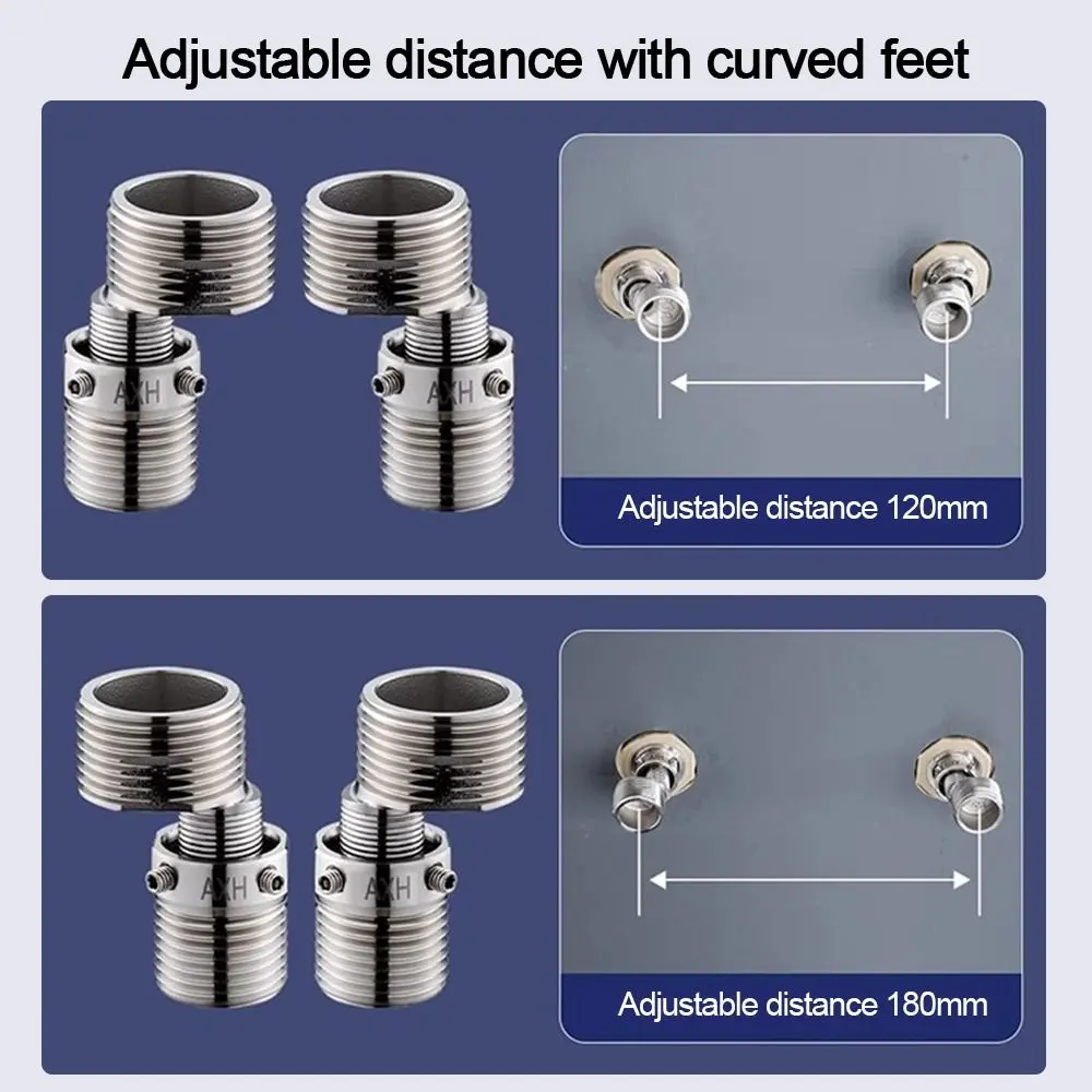 Stainless Steel Angled Curved Foot Lengthened Thickened Shower Faucet Adapter Wall Mounted Angle Adjustment