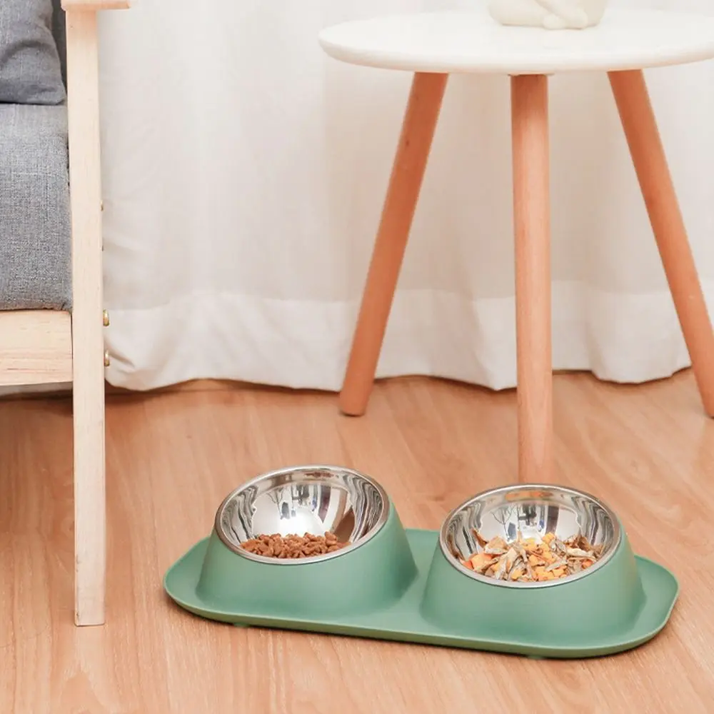 Stable Double Bowls Cat Bowl Stainless Steel Anti-toppling Cat Food Bowl Elevated Large Capacity Cat Food Container Pet Supplies