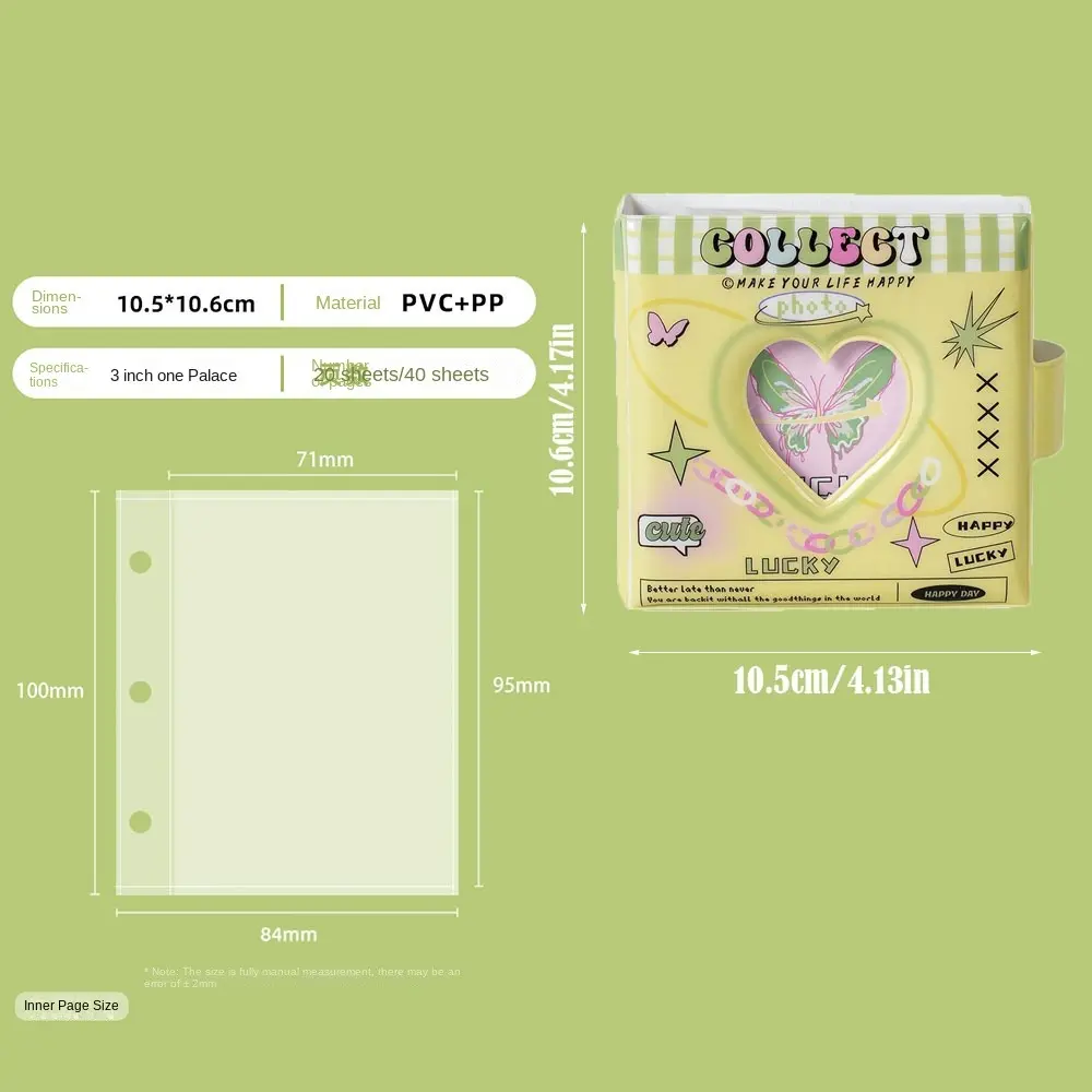 New Kawaii Butterfly Photo Album PVC Love Heart Hollow 3In Card Holder Photocard Holder