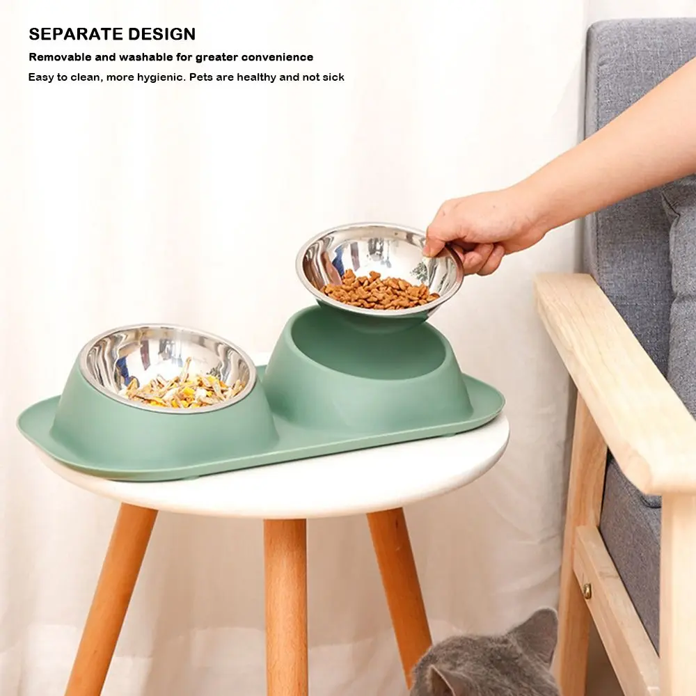 Stable Double Bowls Cat Bowl Stainless Steel Anti-toppling Cat Food Bowl Elevated Large Capacity Cat Food Container Pet Supplies