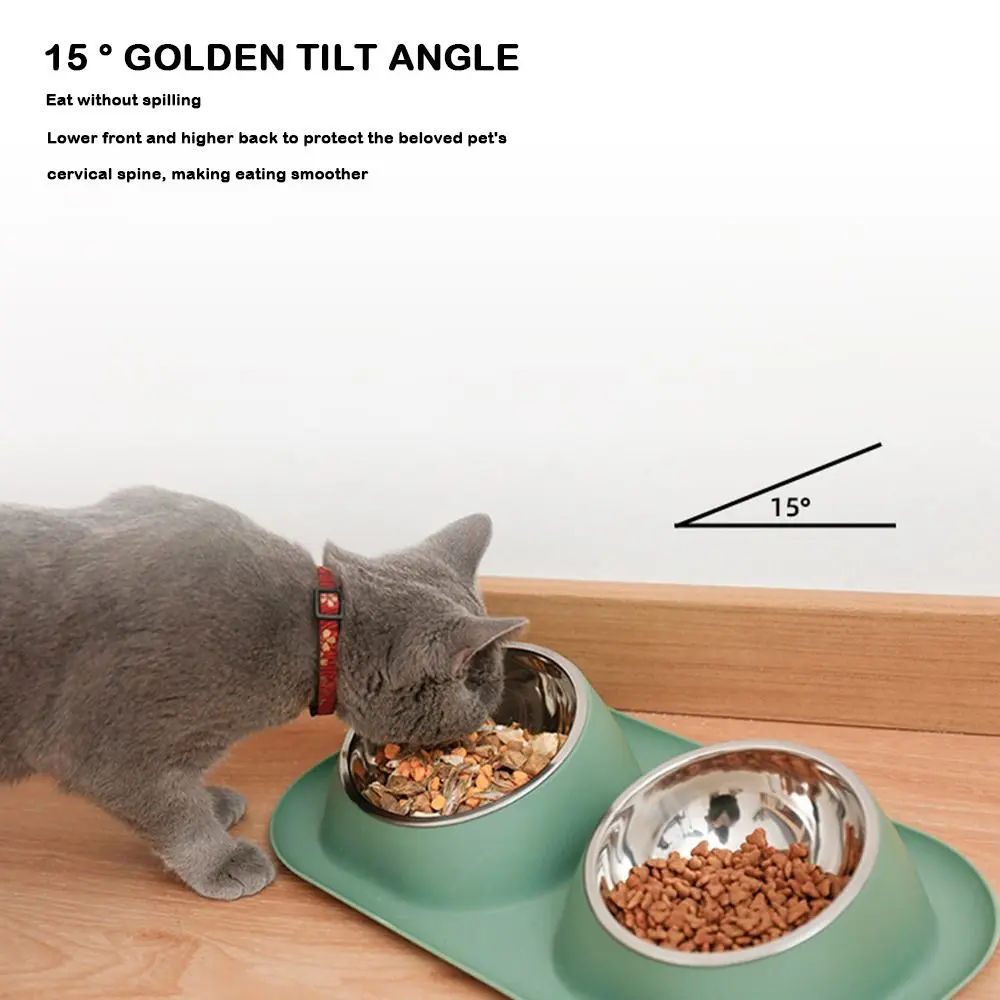 Stable Double Bowls Cat Bowl Stainless Steel Anti-toppling Cat Food Bowl Elevated Large Capacity Cat Food Container Pet Supplies
