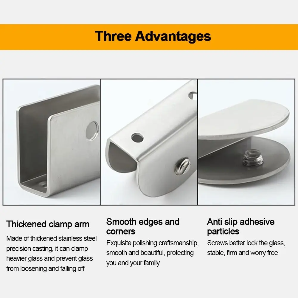 Hardware Stainless Steel Glass Shelf Brackets Heavy Duty Adjustable Railing Holder Silver Wall Mount Clip