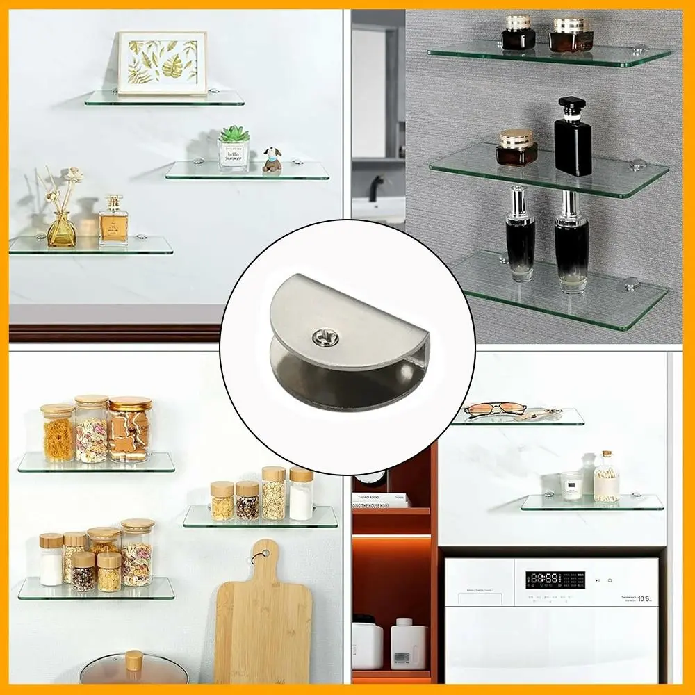 Hardware Stainless Steel Glass Shelf Brackets Heavy Duty Adjustable Railing Holder Silver Wall Mount Clip