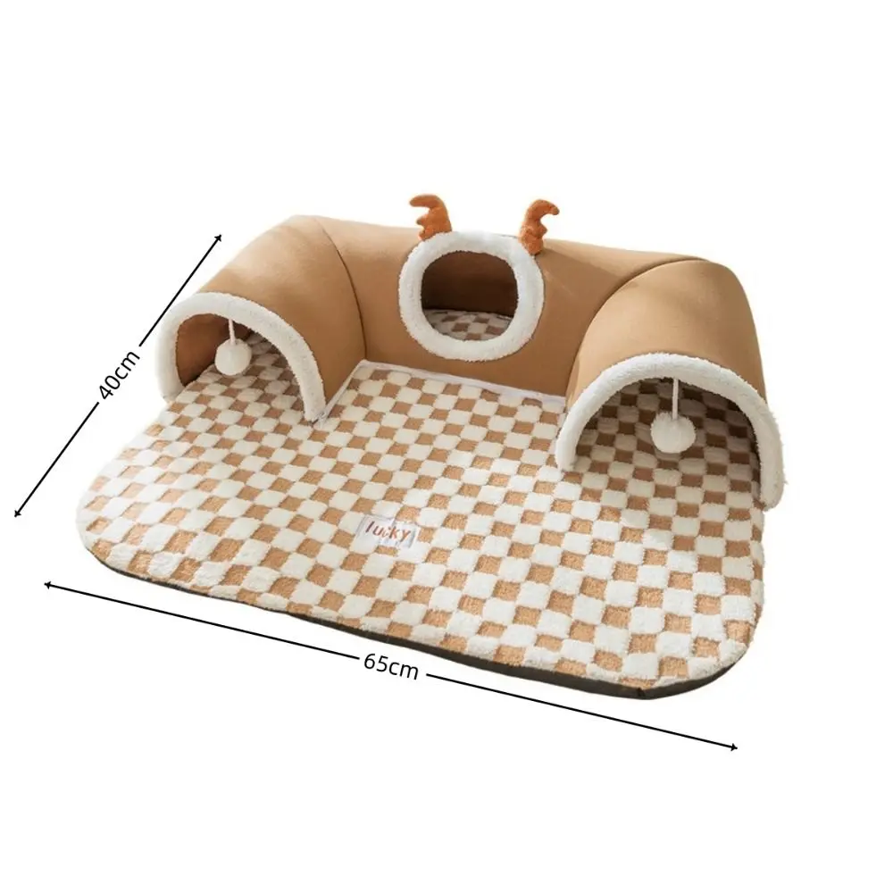 Playful Plush Material Cat Tunnel Bed Thicken Warm Tube Shape Plush Tunnel Toy Brown Grey Pet House for Indoor Use